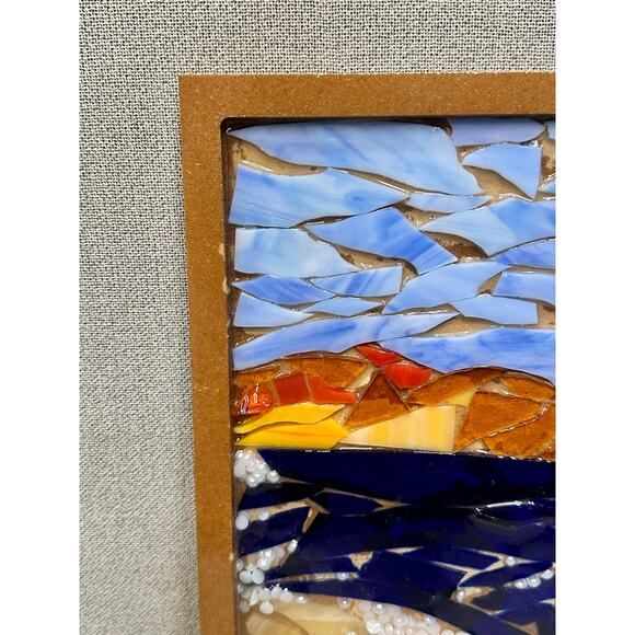 Handmade Art Glass Mosaic Seascape Art Beach Ocean View Landscape Signed - Picture 3 of 8
